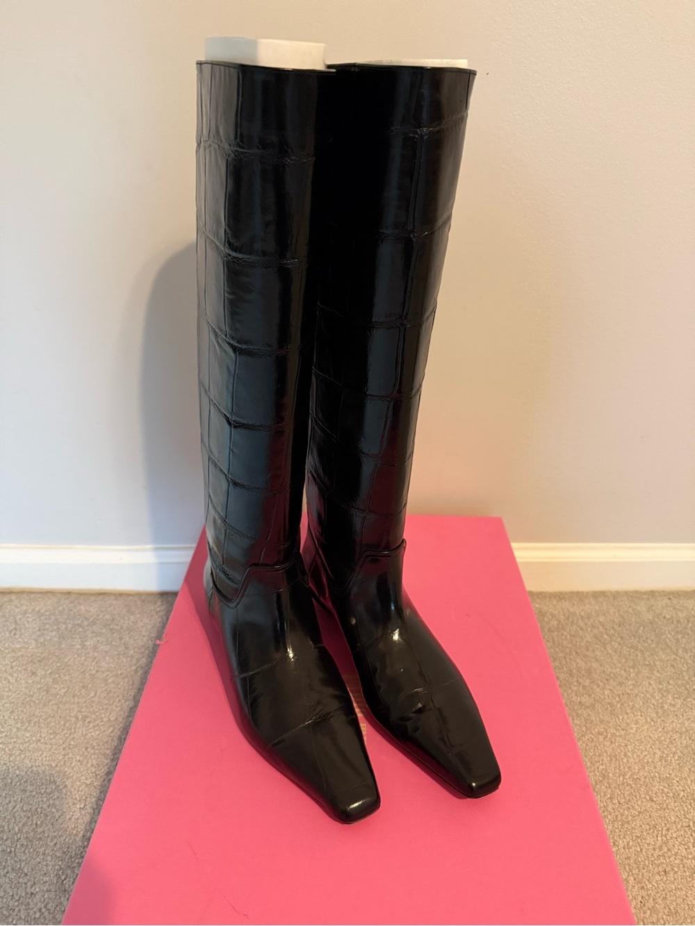 Paris Texas Bettina knee high boot in black croc 39